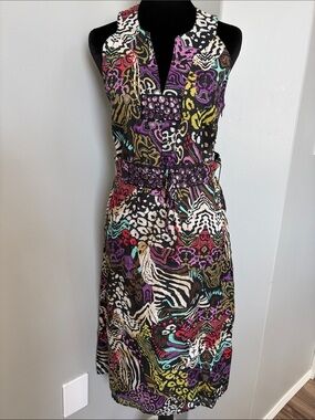 Steilmann Black Multicolor Patterned V-Neck Midi Dress